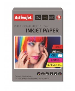 Activejet AP6-260GR200 glossy photo paper for ink printers A6 200 pcs