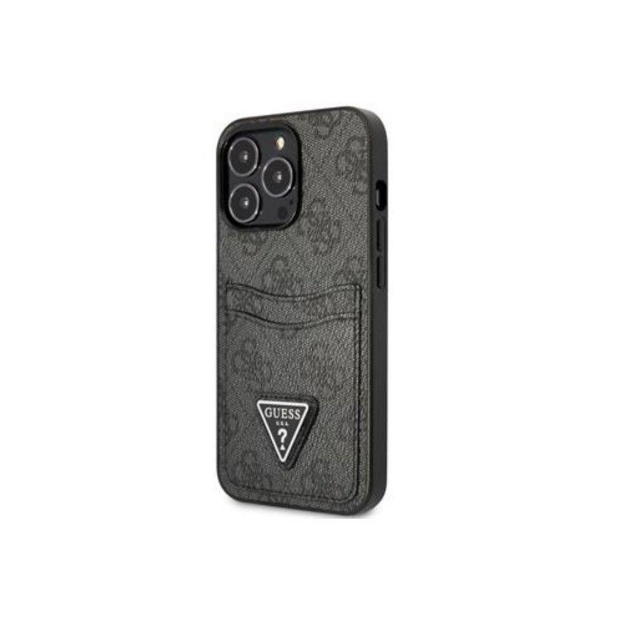 Dėklas Guess GUHCP13LP4TPK iPhone 13 Pro / 13 6,1 colio juodas/juodas kietasis 4G trikampio logotipo kortelių lizdas