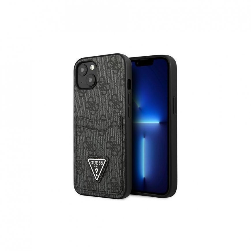 Dėklas Guess GUHCP13LP4TPK iPhone 13 Pro / 13 6,1 colio juodas/juodas kietasis 4G trikampio logotipo kortelių lizdas – 5