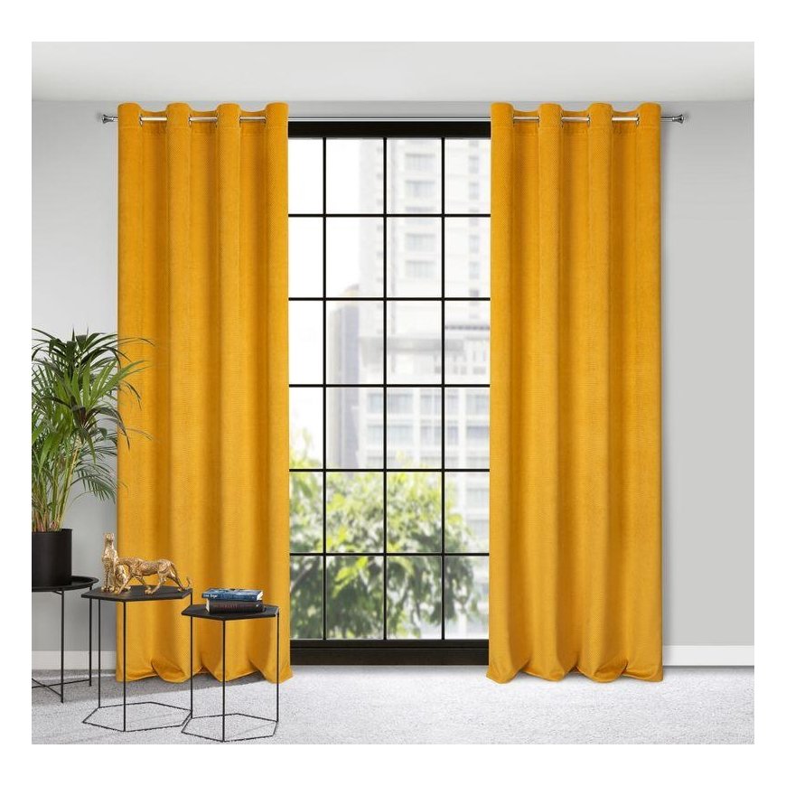 Eurofirany ELIZA Soft velvet night curtain with small pattern, 140X250 cm, loops / rings, color: mustard