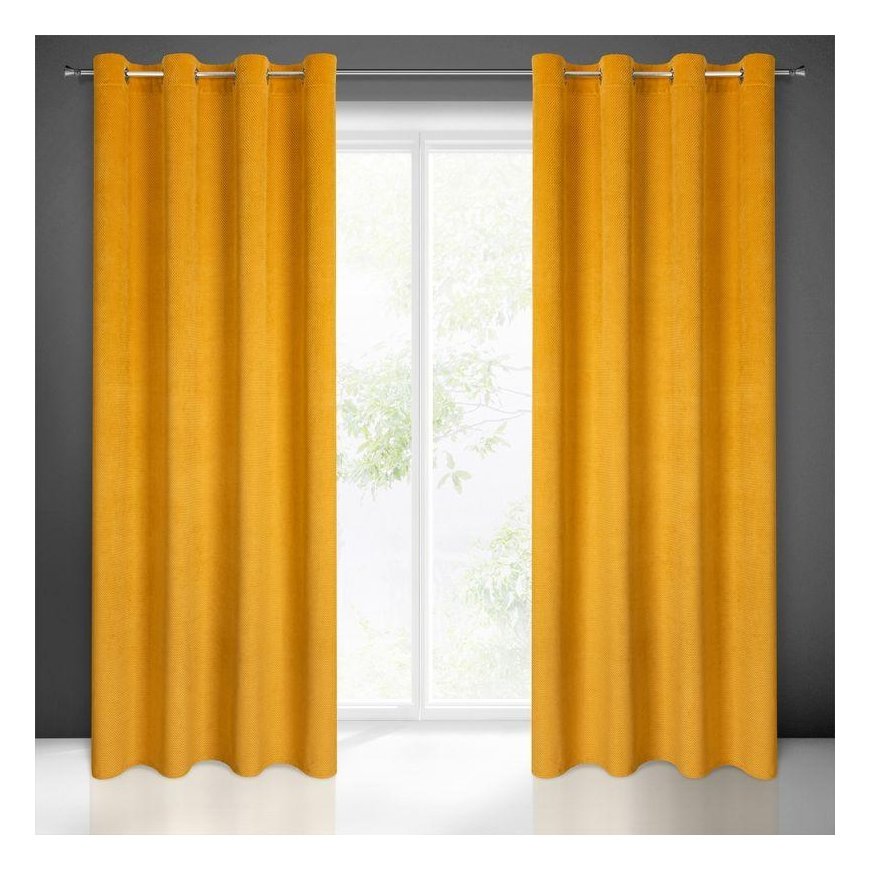 Eurofirany ELIZA Soft velvet night curtain with small pattern, 140X250 cm, loops / rings, color: mustard – 2