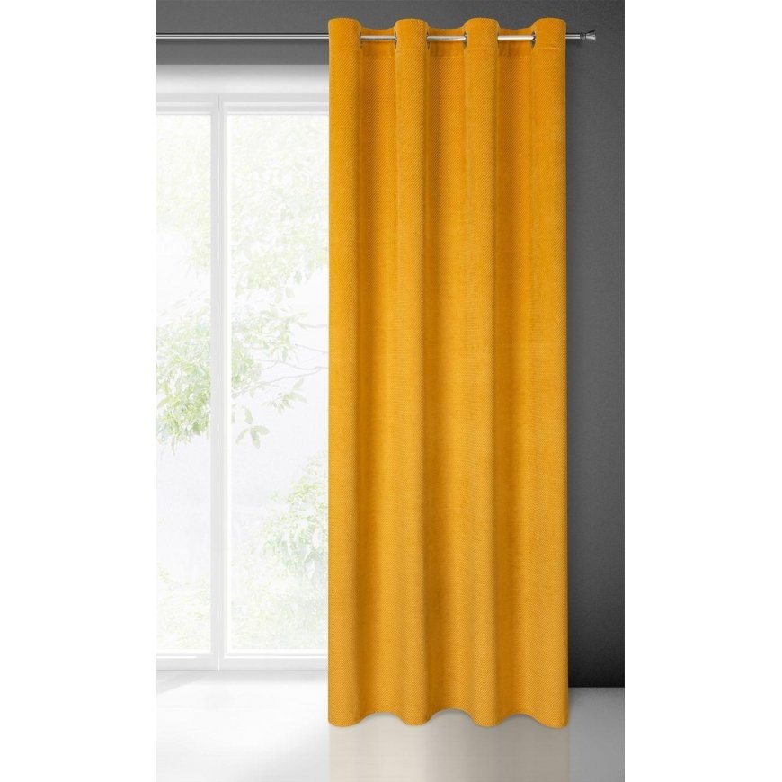 Eurofirany ELIZA Minkšto aksomo naktinė užuolaida su smulkiu raštu, 140X250 cm, kilpos / žiedai, spalva: garstyčių – 3