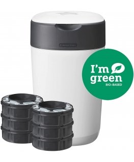 TOMMEE TIPPEE SANGENIC TWIST AND CLICK ADVANCED DIAPER CONTAINER AND 6 PCS. CARTRIDGE SET, White