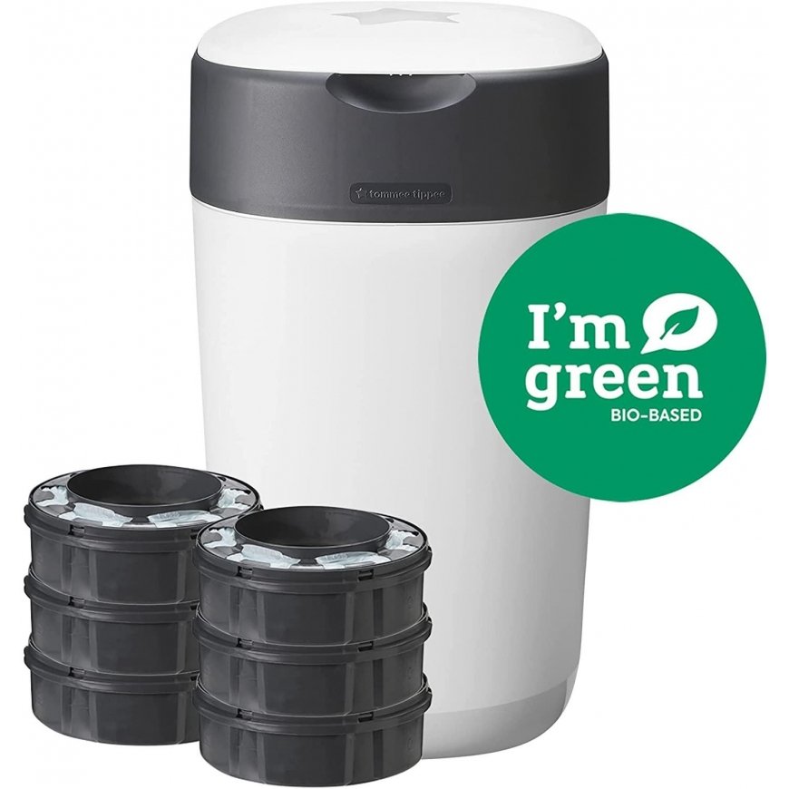 TOMMEE TIPPEE SANGENIC TWIST AND CLICK ADVANCED DIAPER CONTAINER AND 6 PCS. CARTRIDGE SET, White