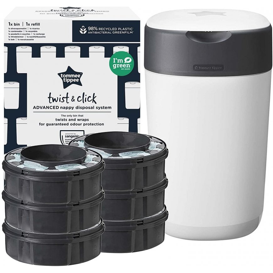 TOMMEE TIPPEE SANGENIC TWIST AND CLICK ADVANCED DIAPER CONTAINER AND 6 PCS. CARTRIDGE SET, White – 2