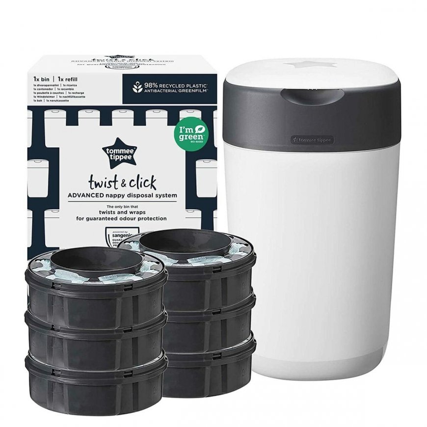 TOMMEE TIPPEE SANGENIC TWIST AND CLICK ADVANCED SAUSKELNIŲ KONTEINERIO IR 6 VNT. KASEČIŲ RINKINYS, Baltas – 3