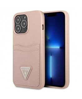 Case Guess GUHCP13LPSATPP iPhone 13 Pro / 13 6.1 inch Pink / Rose Hard SaffianoTriangle Logo Card Slot