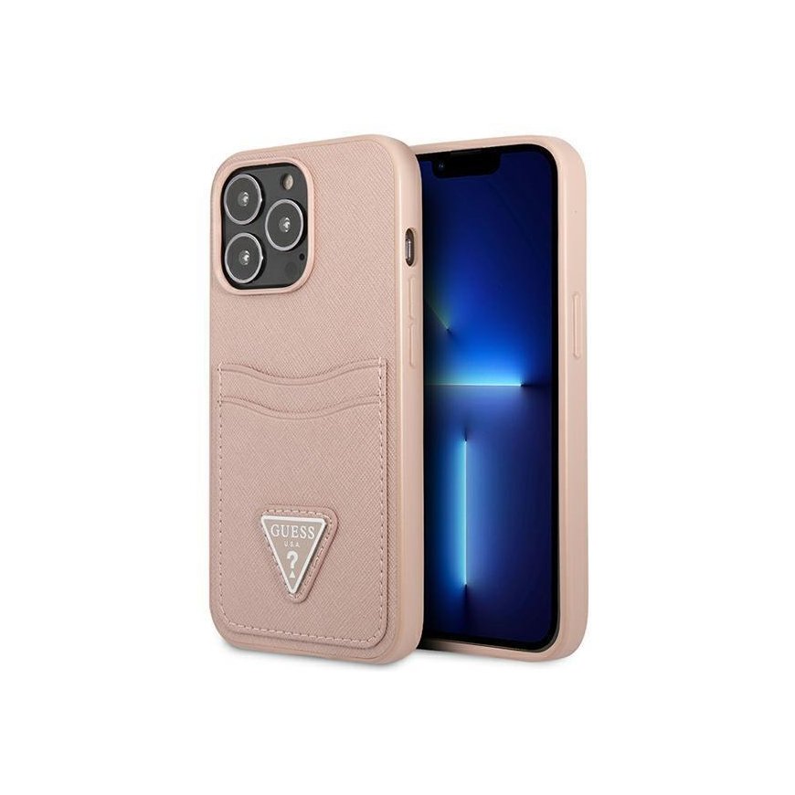 Case Guess GUHCP13LPSATPP iPhone 13 Pro / 13 6.1 inch Pink / Rose Hard SaffianoTriangle Logo Card Slot