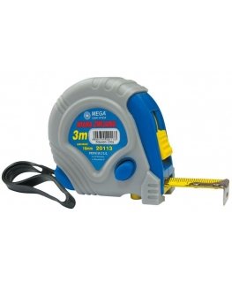 Mega Matavimo juosta 10 m / 32 mm, 3 sustojimai, guminis dangtelis, odos paketas