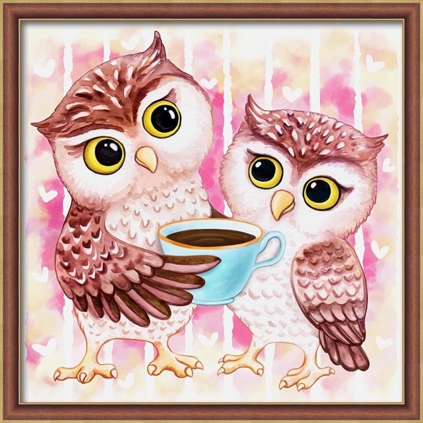 Beldizart Owls and hot chocolate 25x25