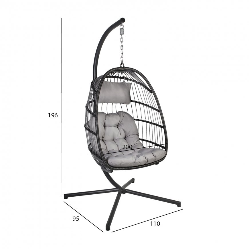 Piekaramais ðûpuïkrçsls YOYO ar spilvenu 100x95/110xH196cm, statîvs: tçrauda truba, sçdvieta: plastikâta pinums, pelçks – 3
