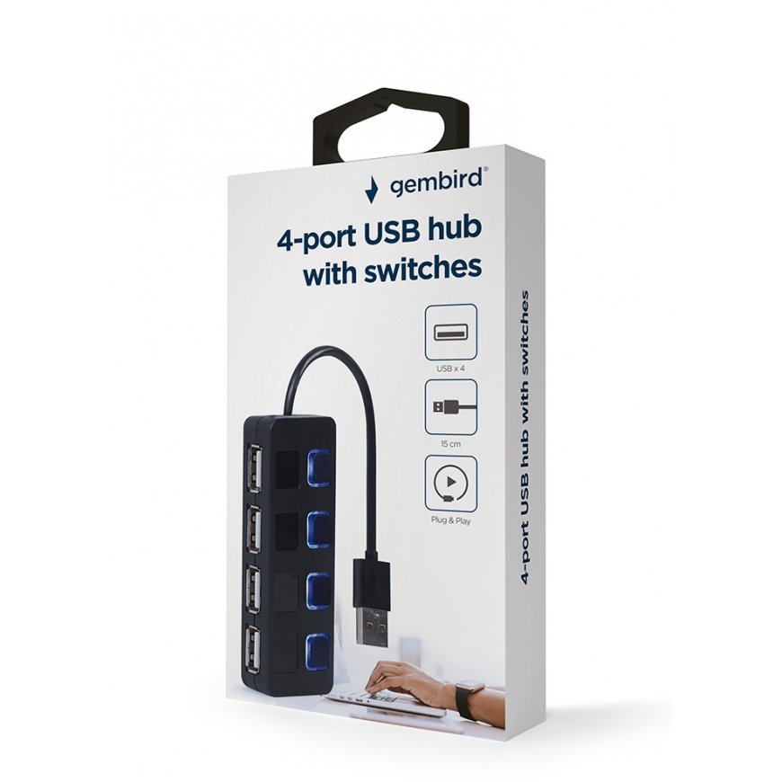 Gembird UHB-U2P4-05 USB 2.0 4-portu centrmezgls ar slēdžiem, melns – 5