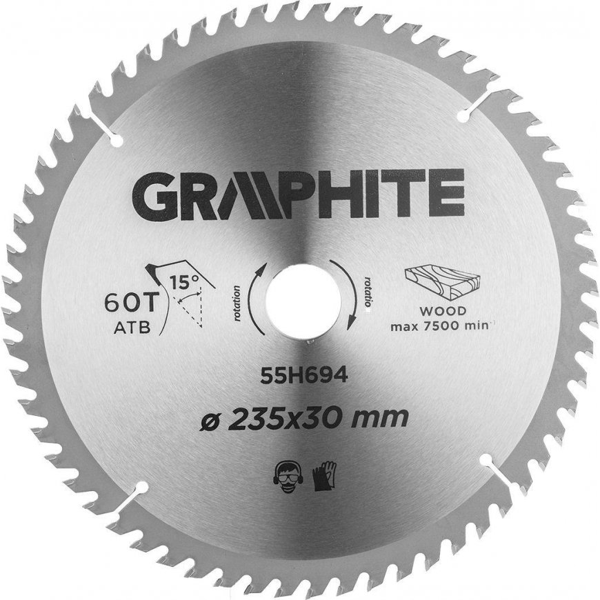 Graphite Graphite circular saw (circular saw, wide, 235 x 30 mm, 60 teeth)