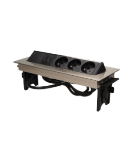 Ornos Furniture socket recessed into the tabletop in a nickel-plated housing with USB charger and 1.8 m cable, 3x2P + Z, 2xUSB