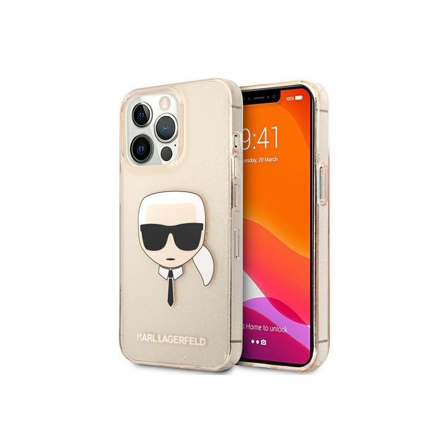 Karl Lagerfeld KLHCP13LKHTUGLGO iPhone 13 Pro / 13 6,1" zloto/auksinis kietas dėklas, blizgantis Karlo galva