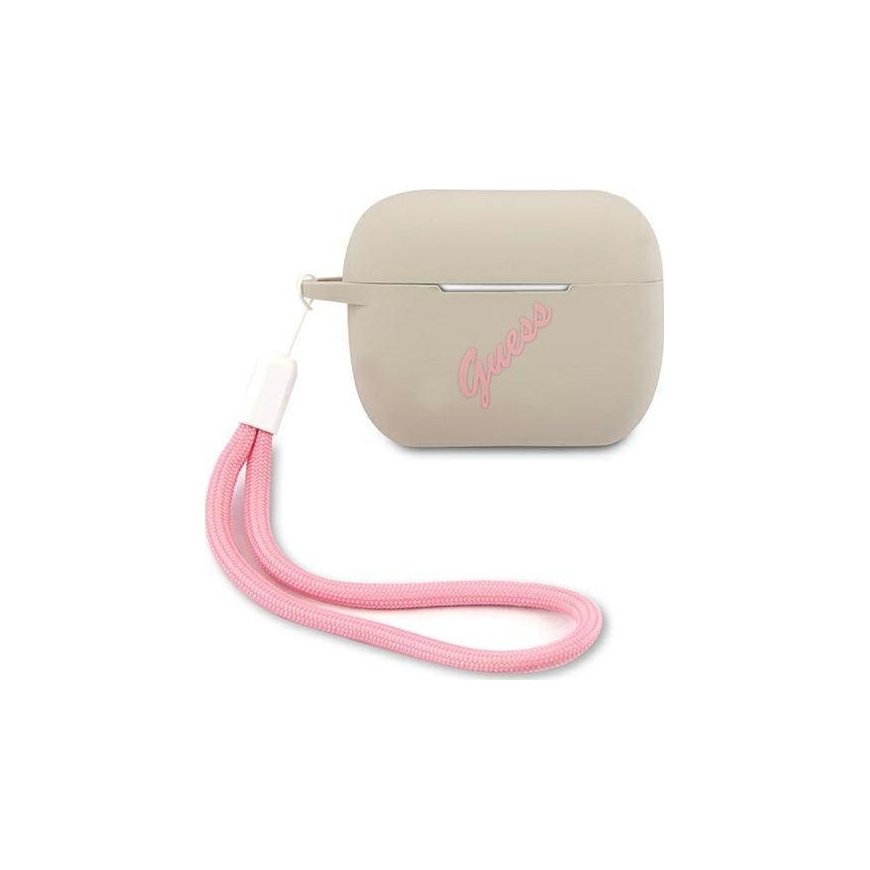 Guess Apsauginis dėklas GUACAPLSVSGP silikoninis Vintage, skirtas AirPods Pro pilkai rožinis