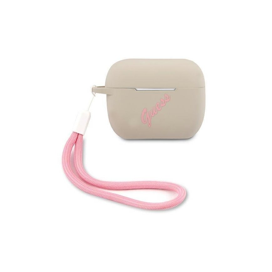 Guess Apsauginis dėklas GUACAPLSVSGP silikoninis Vintage, skirtas AirPods Pro pilkai rožinis – 2