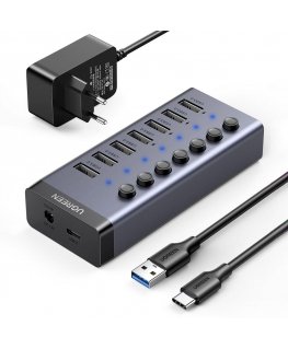 Ugreen multifunctional HUB 7in1 USB Type C - 7x USB Type A 3.0 PD DC 12V gray (CM481)