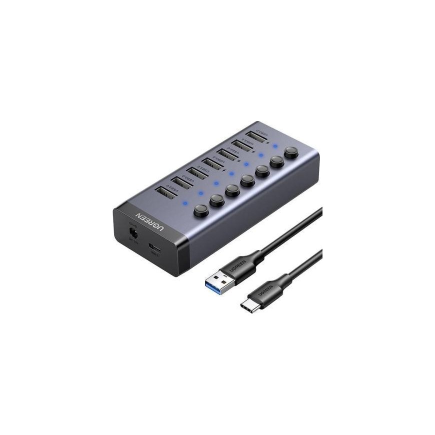 Ugreen daugiafunkcis HUB 7in1 USB Type C – 7x USB Type A 3.0 PD DC 12V pilka (CM481) – 2