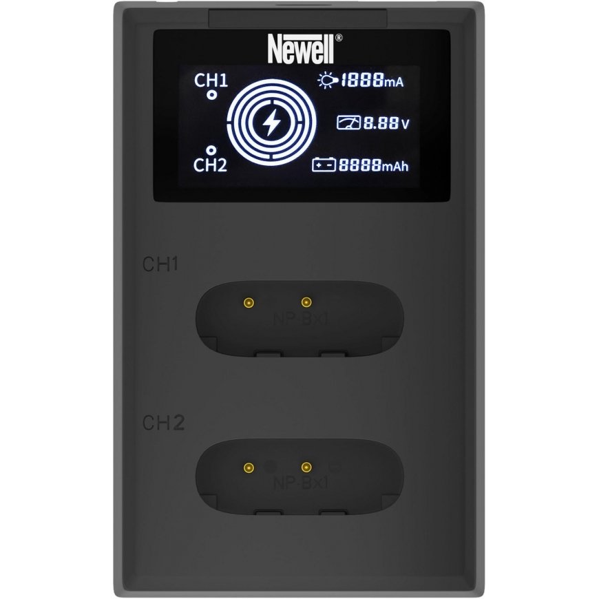 Newell fotoaparato įkroviklis Newell FDL-USB-C dviejų kanalų įkroviklis NP-BX1 baterijoms