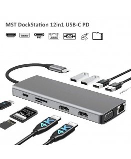 RoGer MST Dock Station 12in1 Lite USB-C to 2x HDMI / 4x USB3.0 / SD/TF / VGA / LAN