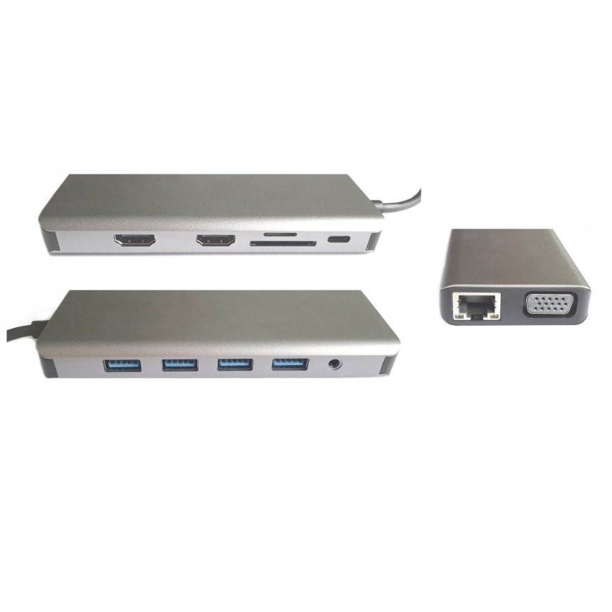 RoGer MST Dock Station 12in1 Lite USB-C to 2x HDMI / 4x USB3.0 / SD/TF / VGA / LAN – 3
