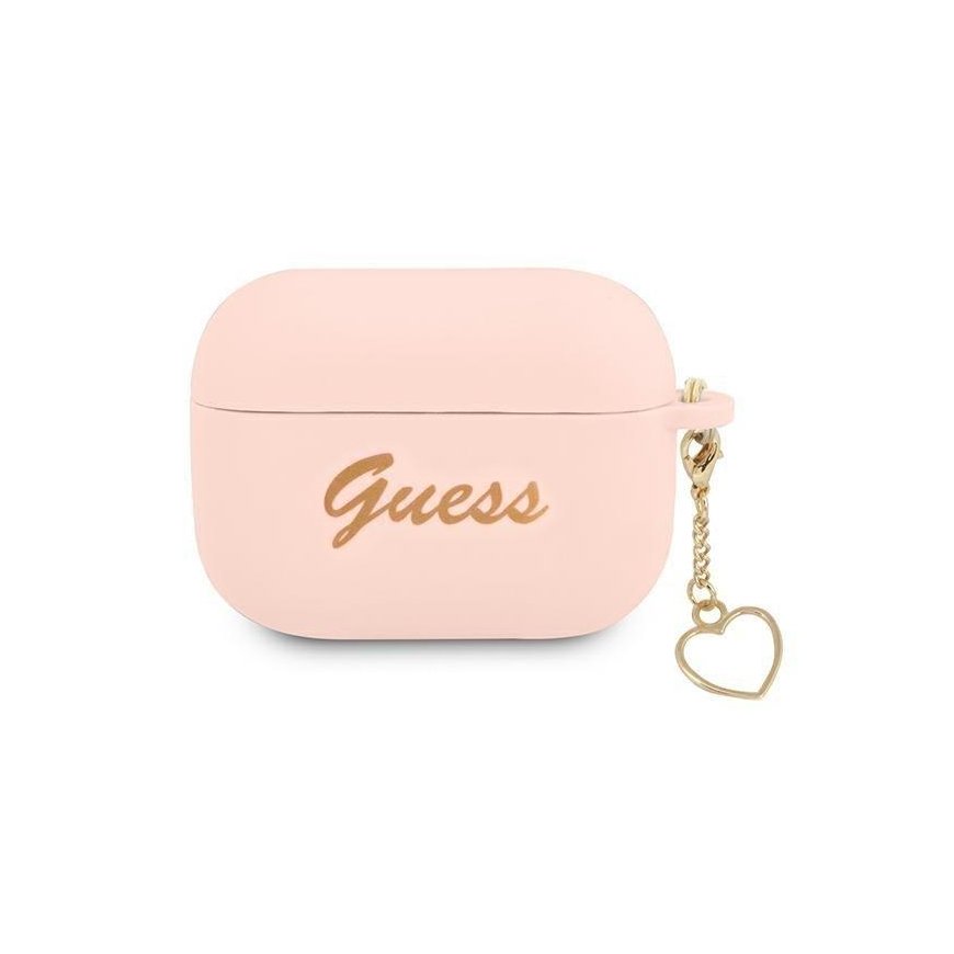 Guess GUAPLSCHSP AirPods Pro Cover Pink/Pink Silicone Charm Heart Collection