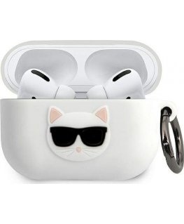 Karl Lagerfeld Apsauginis dėklas KLACAPSILCHWH silikoninis Choupette, skirtas AirPods Pro baltas