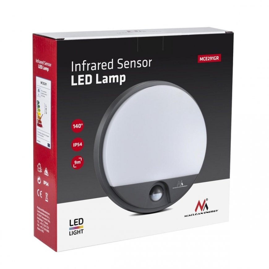 Ceiling light Maclean ceiling lamp Maclean MCE291 GR LED lamp with infrared motion sensor 1100lm 15W IP54 gray – 3