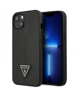 Case Guess GUHCP13SPSATLK iPhone 13 mini 5.4 inch Black / Black Solid SaffianoTriangle Logo