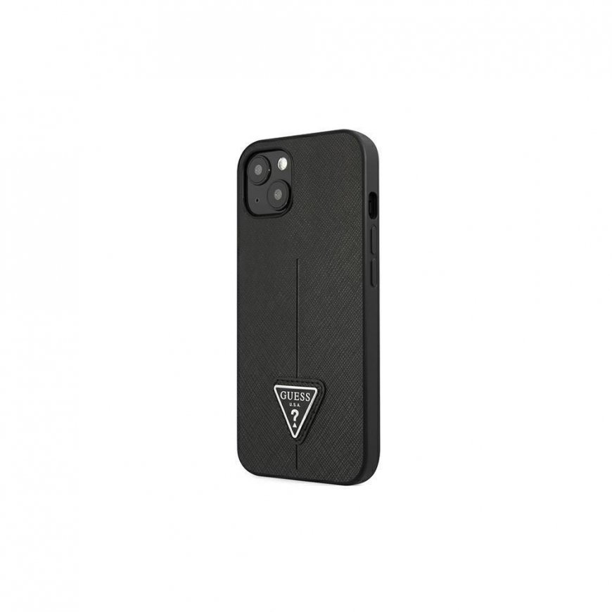 Case Guess GUHCP13SPSATLK iPhone 13 mini 5.4 inch Black / Black Solid SaffianoTriangle Logo – 2