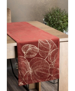 Eurofirany BLINK / 16 Velvet table runner with large leaf pattern, 35X180 cm, color: brick