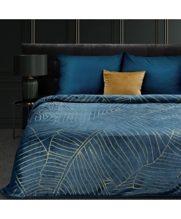 Eurofirany LIMITED COLLECTION MUSA2 Soft and gentle plaid, decorated with a golden banana leaf pattern, 150X200 cm, color: dark 