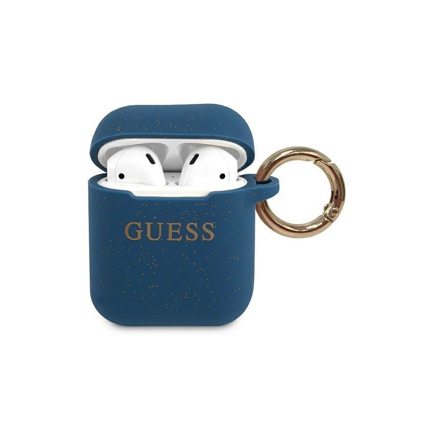 Guess apsauginis dėklas GUACCSILGLBL silikoninis blizgus, skirtas AirPods 1/2 tamsiai mėlynas – 2