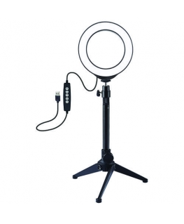 Puluz LED žiedinė lempa 12cm, su trikoju staliniu stovu iki 24.5cm, USB, RGBW