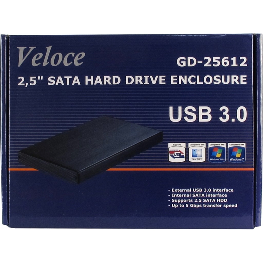 Inter-Tech Veloce GD-25612 Musta 2.5" USB-virta – 5