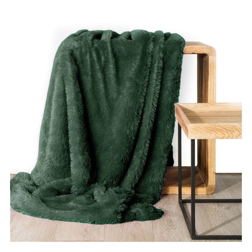 Eurofirany DESIGN 91 Soft fur structure plaid TIFFANY with silver thread, 150X200 cm, color: dark green – 2