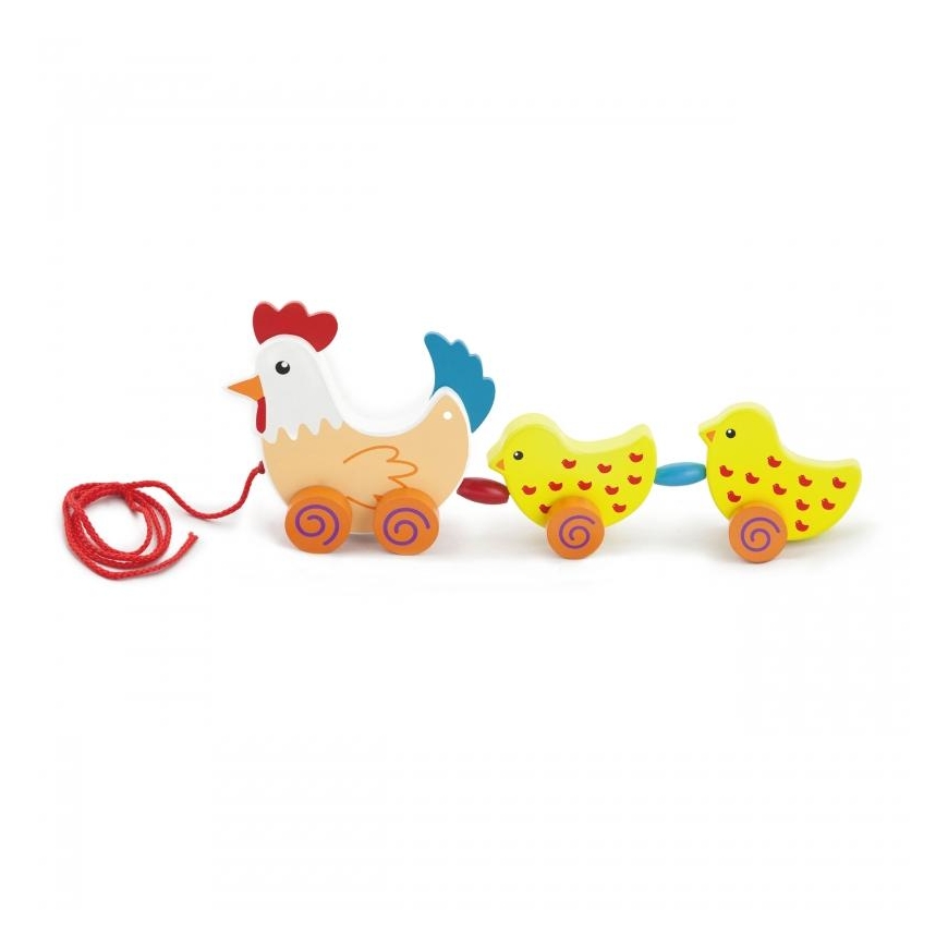 Wooden pull toy Hen with chicks 36 cm VIGA