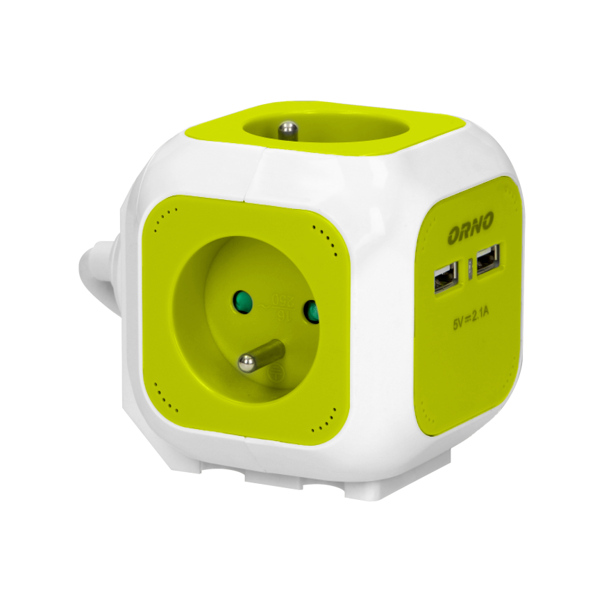 Orno 4-way cube extension with 2xUSB