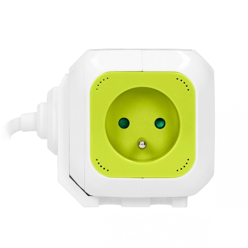 Orno 4 krypčių kubo prailginimas su 2xUSB įkrovikliu 1,4 m žalios spalvos – 4