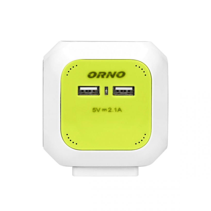 Orno 4-way cube extension with 2xUSB charger 1.4 m green – 5