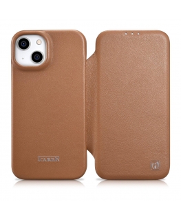 icarer CE Premium Leather Folio Case for iPhone 14 Plus Magnetic Flip Leather Folio Case MagSafe Brown (WMI14220715-BN)