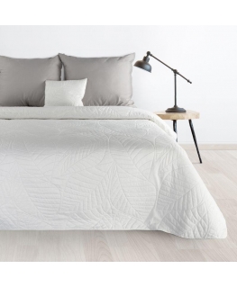 Eurofirany DESIGN 91 BONI / 6 Lovatiesė, dygsniuota karšto spaudimo būdu su lapų raštu, 170X210 cm, spalva: balta