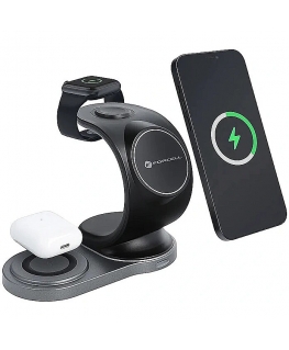 Forcell 3in1 P 15W Bezvadu Magsafe Qi Lādētājs Statīvs priekš Mobīla telefona / Viedā pulksteņa / TWS Austiņām Melns