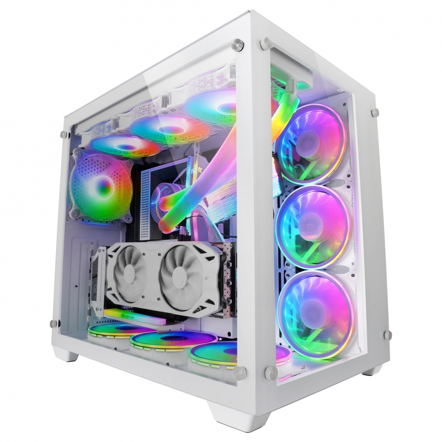 Mars Gaming MCV3 White Custom XXL E-ATX Gaming Tower Front and Side Tempered Glass Window Dual Chamb