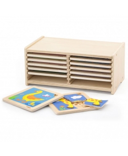 Wooden puzzles 12 boards of 4 puzzles each in Viga Toys stand