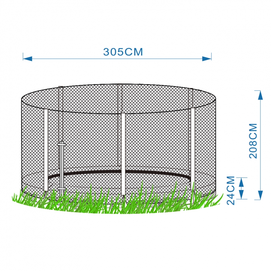 Enclosure for 305cm ground trampoline, with poles, black – 3