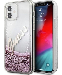 Guess Guess CASE Guess GUHCP12SGLVSPI Apple iPhone 12 mini Pink/Pink Hardcase Glitter Vintage Script