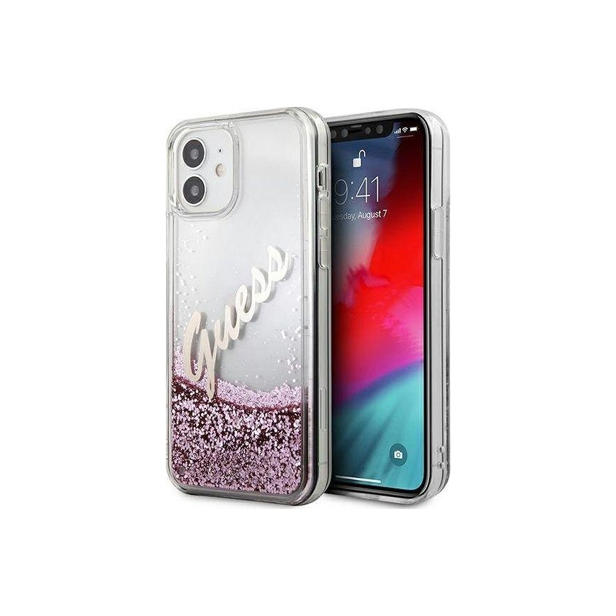 Guess Spėjimas DĖKLAS spėjimas GUHCP12SGLVSPI „Apple iPhone 12 mini“ rožinė/rožinis hardcase „Glitter Vintage Script“