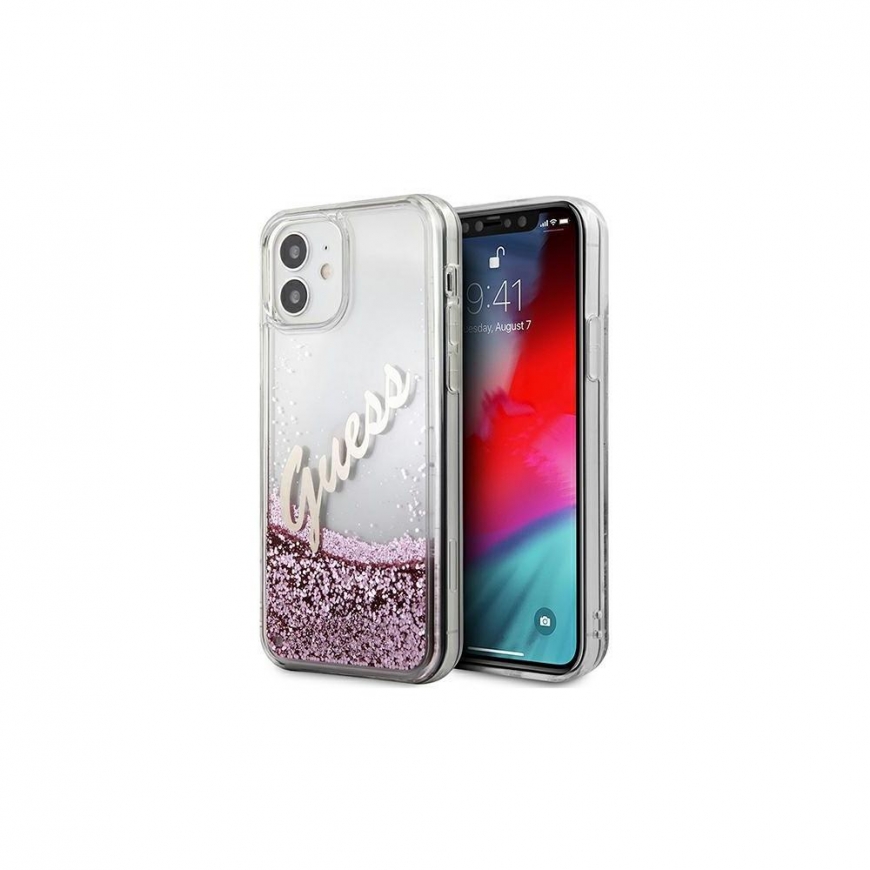 Guess Spėjimas DĖKLAS spėjimas GUHCP12SGLVSPI „Apple iPhone 12 mini“ rožinė/rožinis hardcase „Glitter Vintage Script“ – 3
